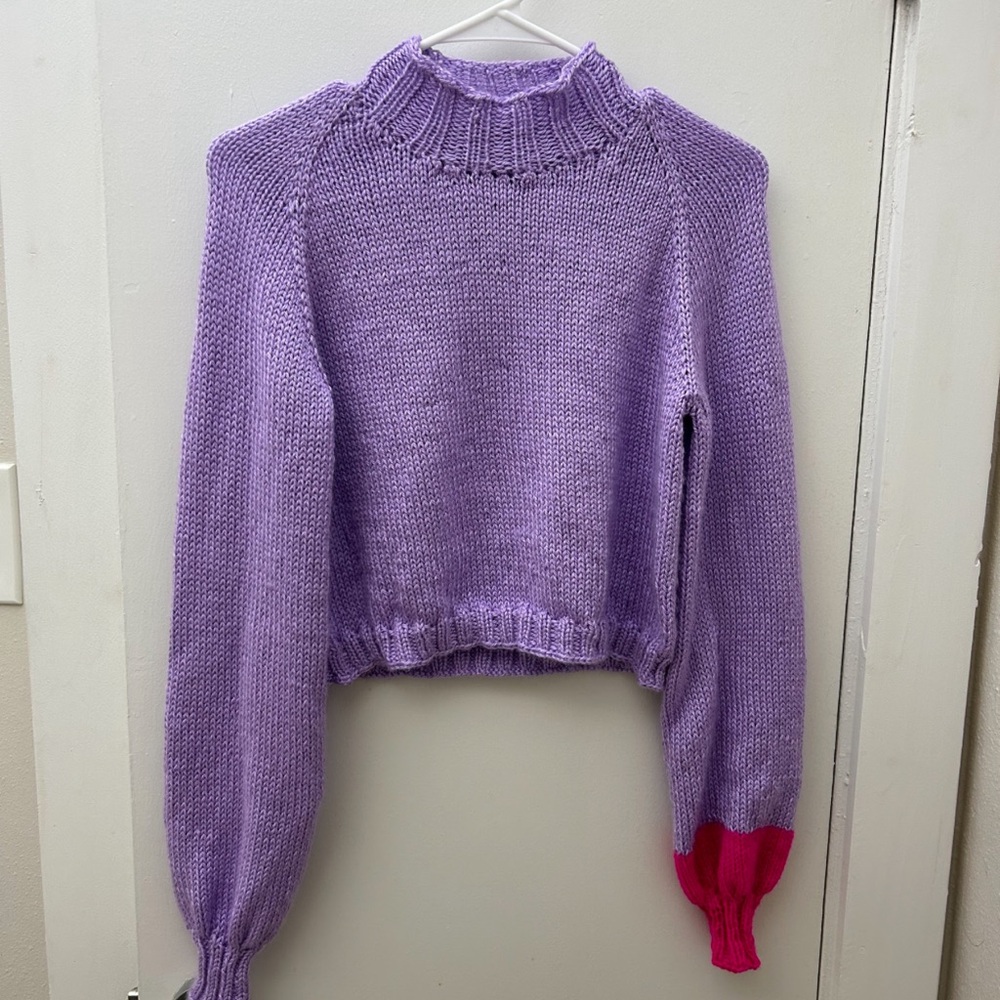 Purple and Pink hand knit sweater